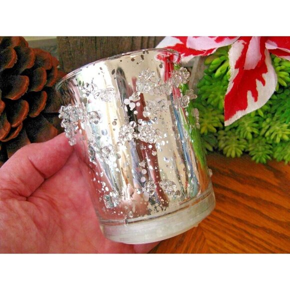 New Glam Luxe Shimmer Arctic Ice Silver Mercury Glass Light Up Flameless Candle - Picture 3 of 10